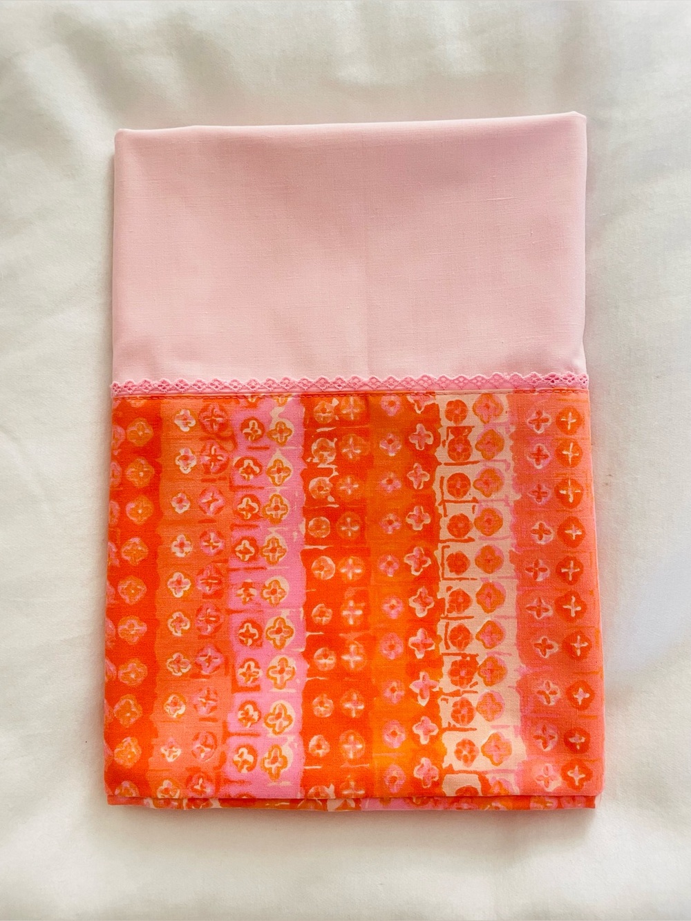 Vintage MCM Martex Luxor Pillowcase Pink Orange Cotton Blend King Sz 20x41